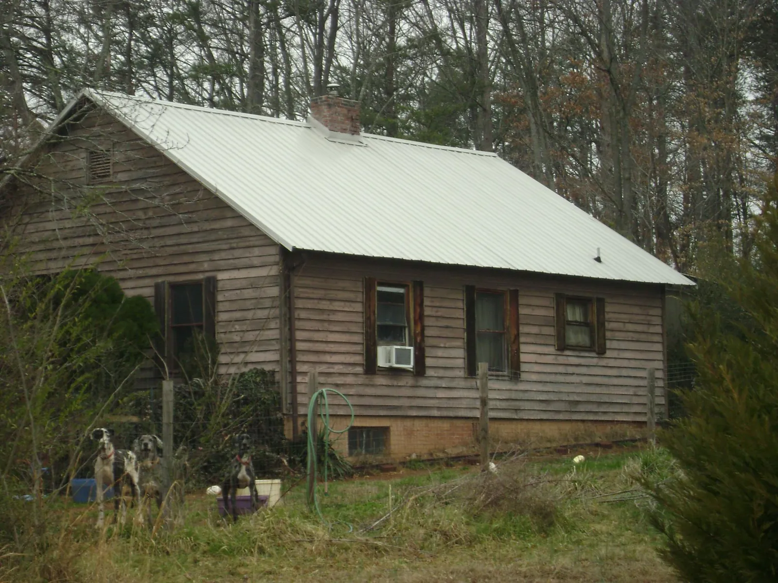 White metal roof on an old wood sided farmhouse in Somerset